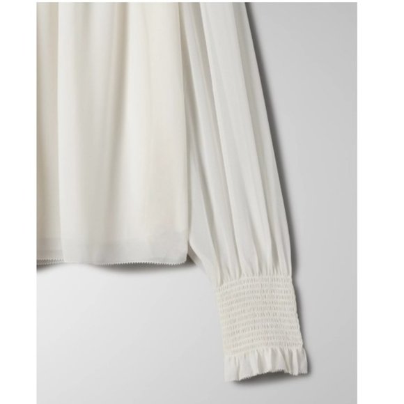 ARITZIA WILFRED CREAM SMOCKED LACE-UP RUFFLE BLOUSE M NWT - Picture 5 of 15